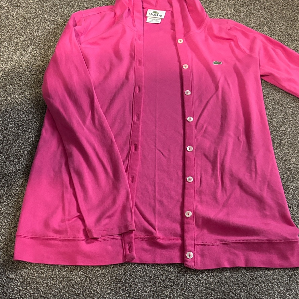 Lacoste Women's Vibrant Pink light weight Cardigan size 42 - Picture 4 of 7